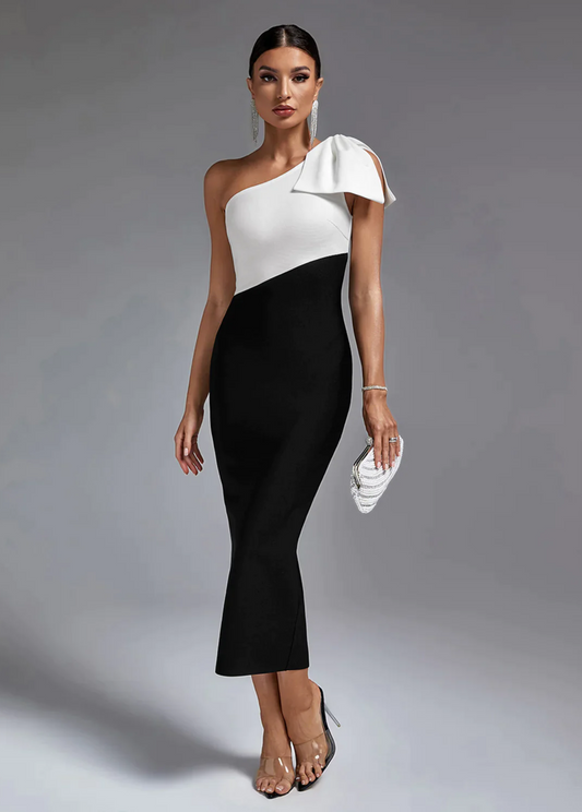 BLACK & WHITE ONE SHOULDER  DRESS