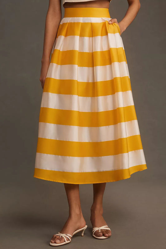 STRIPED MIDI SKIRT
