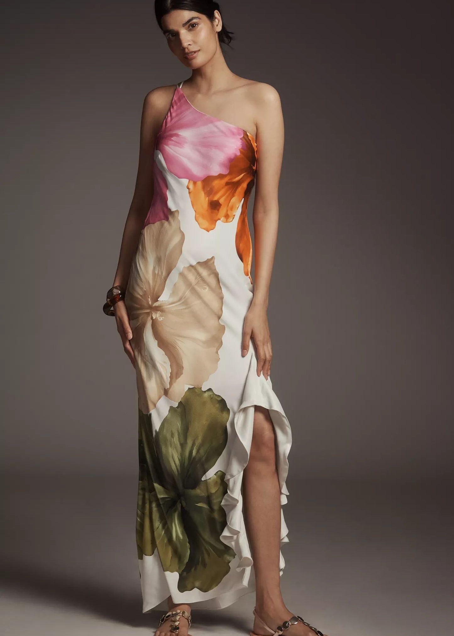 MULTIPRINT FLARE RUFFLE DRESS