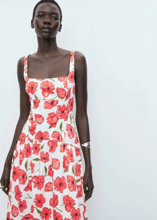 HIBISCUS PRINT ROSE DRESS