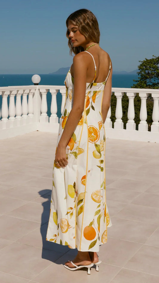 LEMON ORANGE PRINT MAXI DRESS