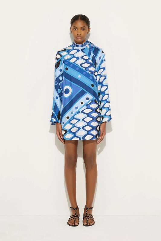 BLUE ABSTRACT SUMMER COOL DRESS