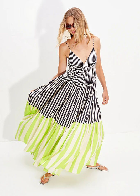 STRIPED FLARE MAXI DRESS