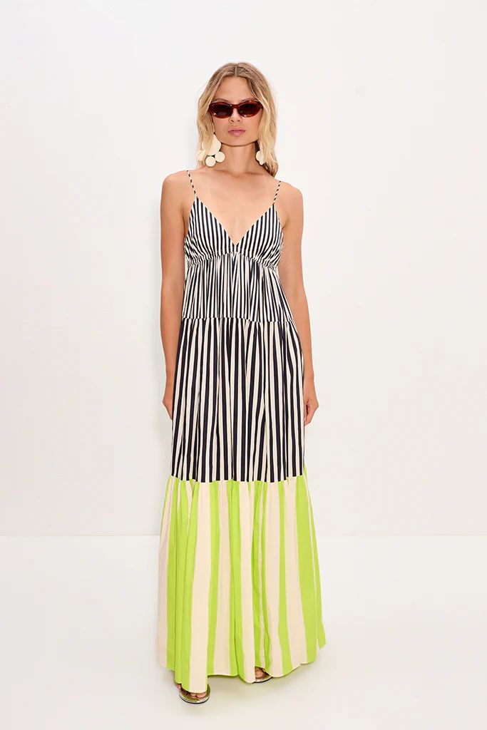 STRIPED FLARE MAXI DRESS