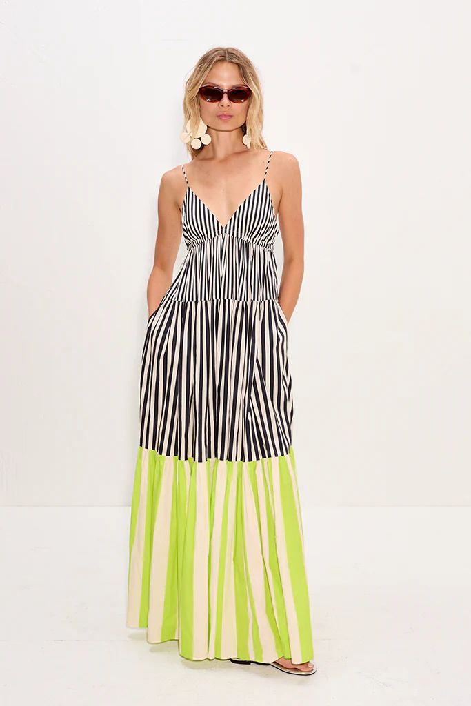 STRIPED FLARE MAXI DRESS