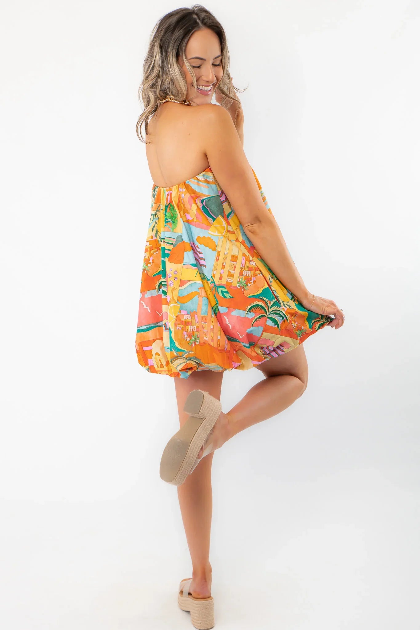 BUBBLE HEM PRINTED DRESS