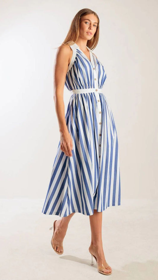 COASTAL STRIPE HALTER DRESS