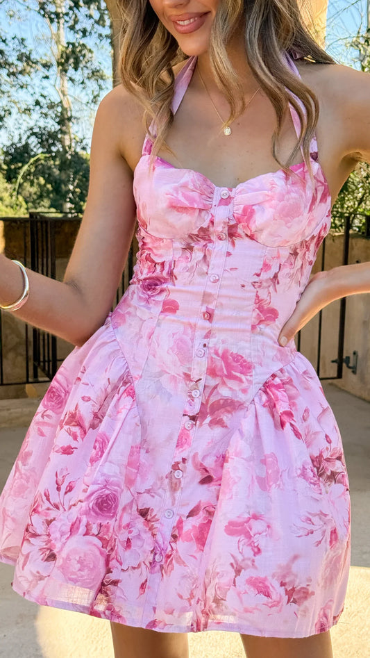 LIGHT PINK FLORAL MINI DRESS